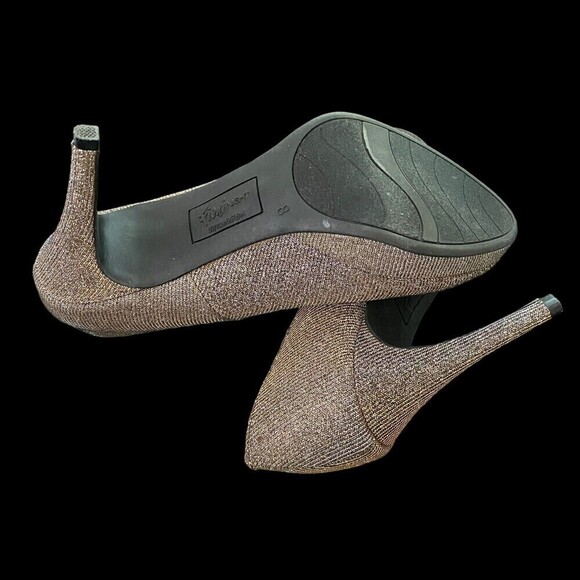 Fioni Night Prom Shoes Adult Size 8 B Gold Stardust Platform Pumps Womens - Picture 5 of 6